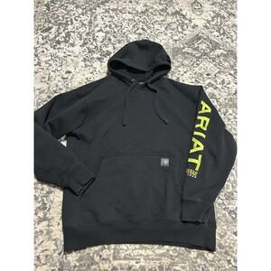 Ariat Rebar Hoodie Sweatshirt Mens Medium Black Long Sleeve Pullover Embroidered